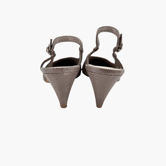 Chanel CC Cap Toe Slingback Kitten Pumps Heels Taupe Leather Size 38 US 7-7.5 - Picture 6 of 16